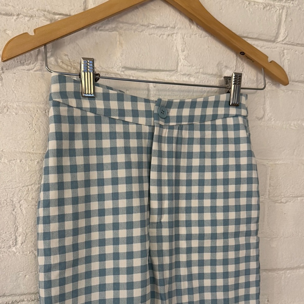 Blue and White Gingham Plaid Pants
